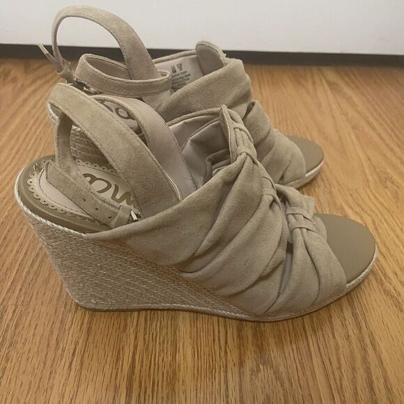 SAM EDELMAN tan Bow leather espadrille slingback wedges size 8 - Picture 3 of 7